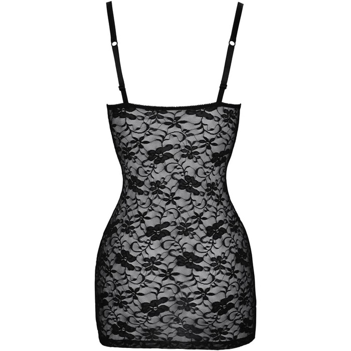 Чорна сукня Orion Dessous - фігурна сукня-negligé для жінок з розрізами на чашках бюстгальтера, сатиновими бантиками та квітковою мереживом