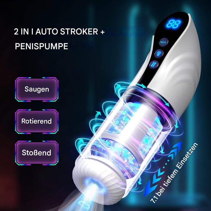 Електричний мастурбатор для чоловіків з функцією вібрації, всмоктування та обертання. Інтимна іграшка для чоловіків, вакуумна помпа, пеніспампер.