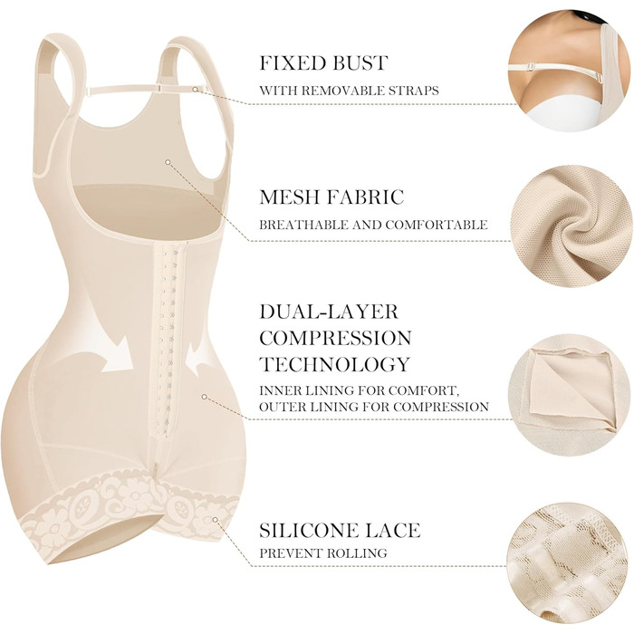 Корсет YIANNA для фігури жіночий, бежевий, відкрита грудь (XL) - слімуючий боді
