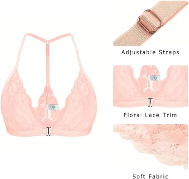 SHEKINI: Безкарсетний бюстгальтер для жінок з застібкою спереду, бралетт, мереживний, трикутник, з підкладкою, сексуальний топ-кроп, білий (рожевий, S)