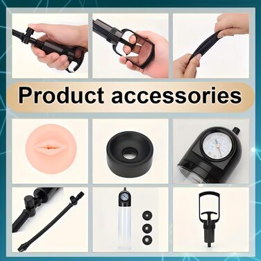 Ручний масажер для збільшення пеніса з силікону та 3 насадки. Масажер-накачувач з манометром та шкалою. Для чоловіків. (D,Positive)