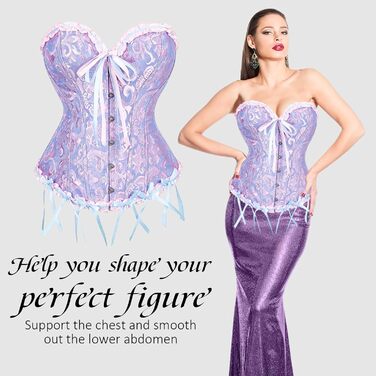 Жіночий корсет-топ з повним бюстом, готичний корсет, мереживний топ, бурлескний костюм, бодішейпер (L, фіолетовий)