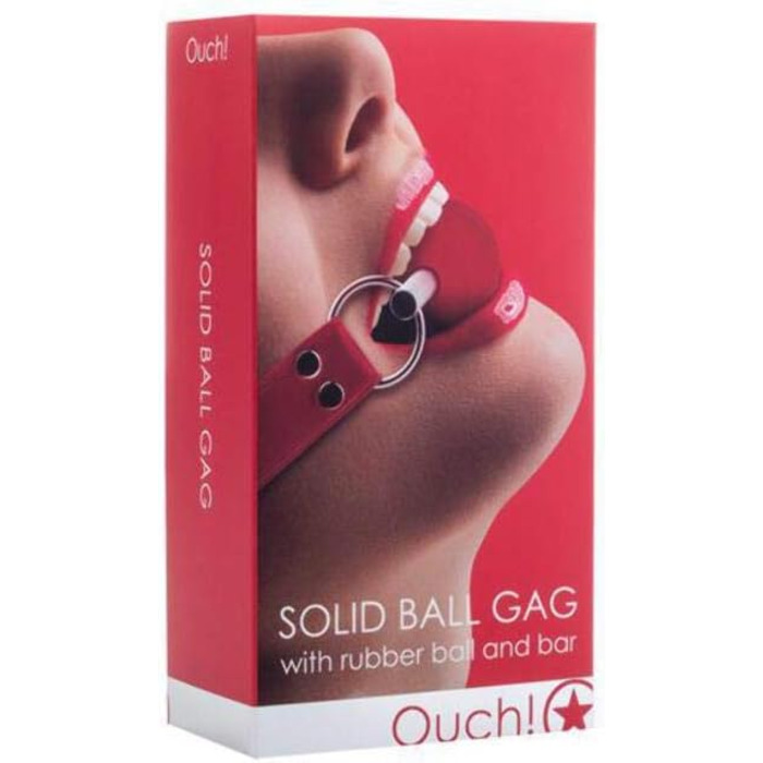 Кнебель для рота та шиї Shots Ball Gag з гумовим м'ячем та баром - червоний, 1 шт.