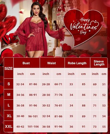 RSLOVE Комплект сексуальної білизни для жінок - мереживний комплект ніжної білизни Babydoll з халатом, 2-частинний, Negligee, нічна сорочка, бордовий