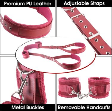 Набір для БДСМ: мотузки, наручники та фетшлі для пар. Червоний