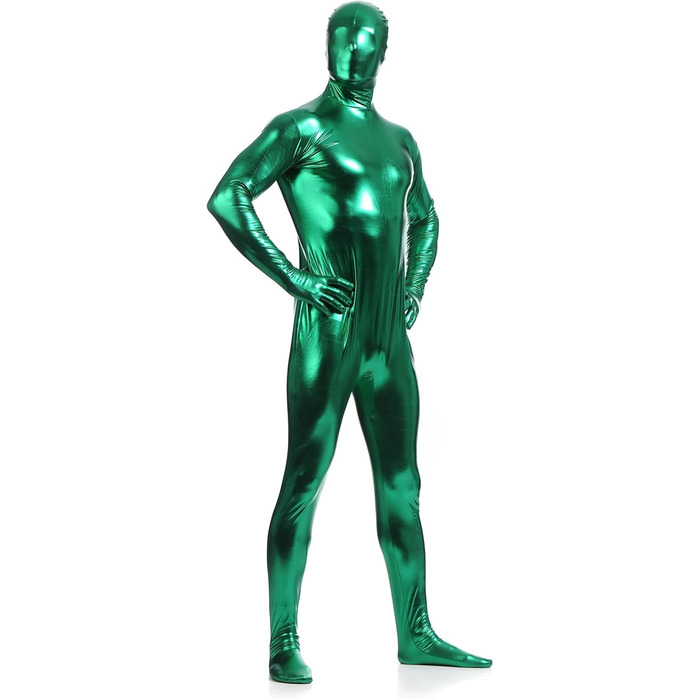 Боді для чоловіків LEEMQCYA, блискучий, металік, Wetlook, з довгим рукавом, костюм для танців з масковою обробкою, лаковий шкіряний комбінезон (3XL/195-200cm, Зелений 2)