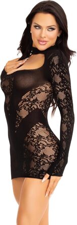 Чорна міні-сукня Leg Avenue з мереживом, рукавички та вставка з непрозорого матеріалу, універсальний розмір