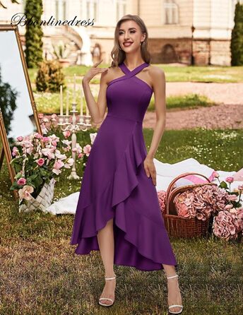 Елегантна вечірня сукня Maxilang від Bbonlinedress для весілля та коктейльних вечірок, фасон halter-neck, колір виноградний (S)