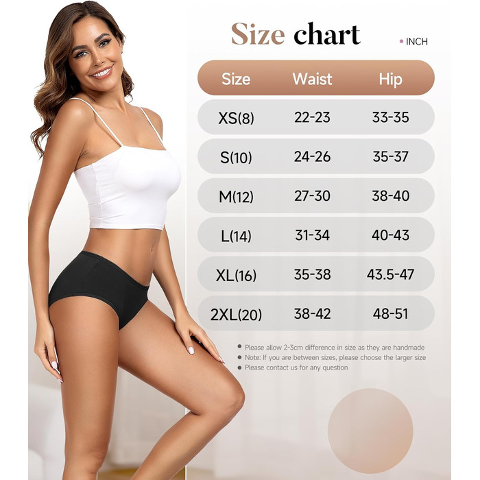 Танстк (TANSTC) жіночі труси-сліпи з бавовни, 6 шт. в упаковці, низька посадка, еластичні, дихаючі, чорний, XL