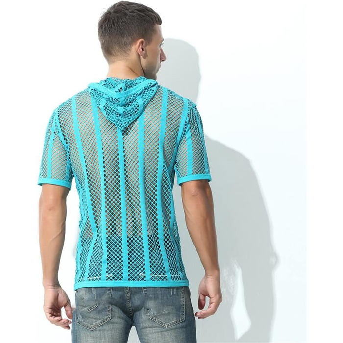 Чоловіча футболка з сітки, прозора, з короткими рукавами та капюшоном, Streetwear, спортивна, чорна