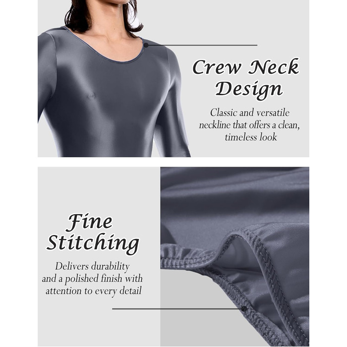 Чоловічий боді з довгими рукавами AIEOE, блискучий, з еластичної тканини, сірий, розмір M