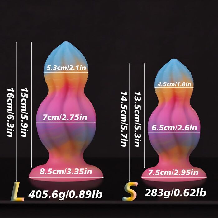 Яскравий світлодіодний анальний секс-іграшка HXLXW з сильним присоском, силікон, для дорослих, G-spot, простата, чоловіки, жінки, пари (L)