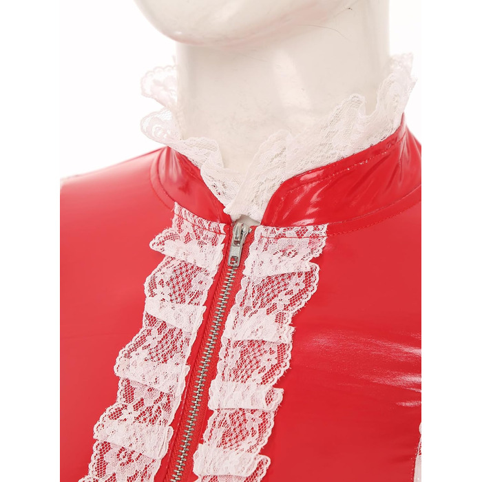 Костюм горничної FEESHOW з вологого блиску, сукня та фартух, французький костюм служниці, карнавальний костюм, костюм для вечірки (XXL, Червоний)