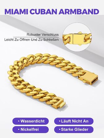 Чоловічий сталевий браслет Richsteel Cuban Link (кубинський ланцюг) з подарунковою коробкою, золотий, ширина 12мм, довжина 23см