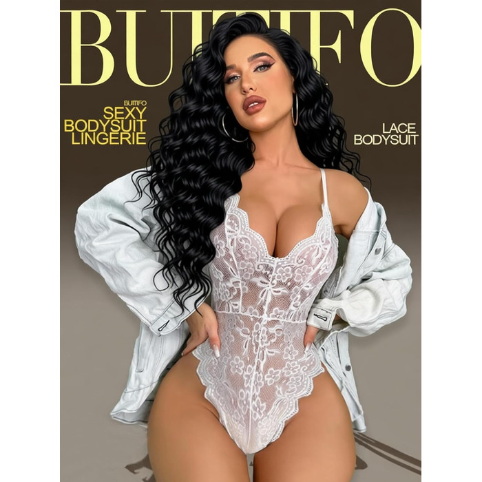 Боді жіноче мереживне Buitifo, комбінезон Babydoll з відкритими плечима, білий, розмір T1