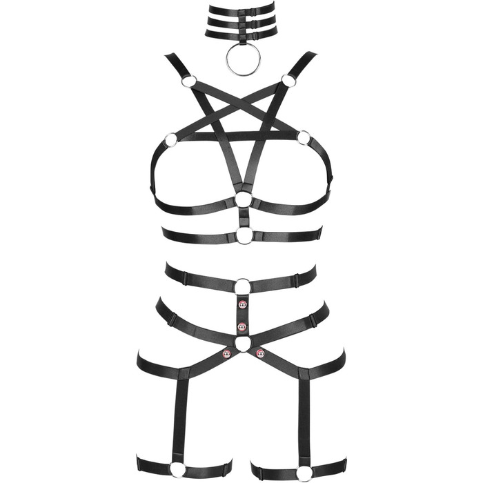 Жіночий корсет-нагрудник з мереживом у стилі панк, повна сітка, чорний. Комплект спідньої білизни з ремінцями, поясом та стрінгами. Ідеально для вечірок, фестивалів та тематичних заходів у стилі готика та раве.