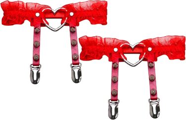 Жіночі шкіряні гетри на стегна, регульовані, з затискачами у формі серця, в стилі панк/готичний, 2 шт. (чорний, білий мереживо)