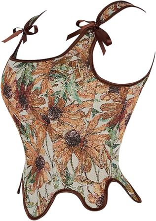 Корсет жіночий Vobrust, корсаж, корсет для Октоберфесту, готичний, вінтажний, бюстєль, корсет для сцени, жаккард, сатин, з кісточками, для Хелловіну, карнавалу, шнурування (кава, S)