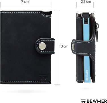 Слім-гаманець BEWMER v2 з RFID-захистом та монетницею для чоловіків та жінок, картхолдер з антиклонінгом для купюр та 9 кредитних карток (чорно-блакитний)