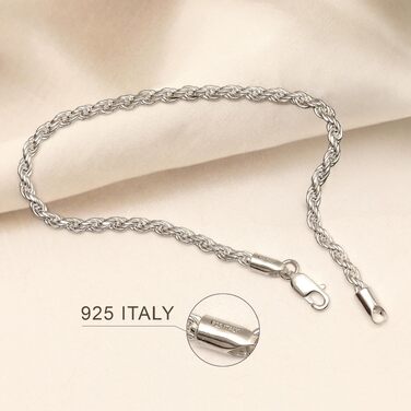 Срібний браслет LeCalla 925 Sterling Silver італійського плетіння «вірьовка» 4 мм, класичний Diamond-Cut, унісекс (довжина 8.5 дюймів)