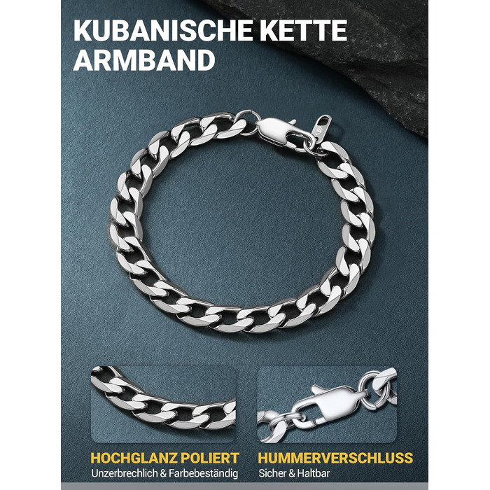 Сталевий браслет-ланцюг Panzer для чоловіків та жінок PROSTEEL, сріблястий, 21 см, ширина 9 мм