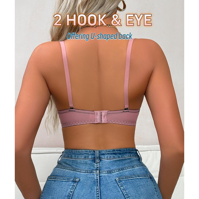 Трусики бюстгальтер для жінок Bügel BHS Push-up з квітковою мереживом, глибокий V-подібний виріз, додавання чашечки, повсякденний одяг (75B, Рожевий)