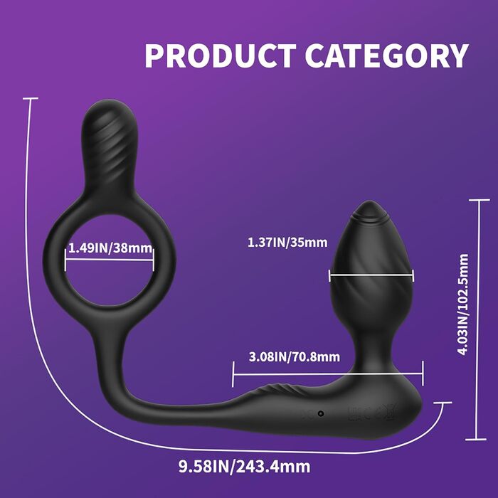 Вібратор для анусу ChicLSQ з кільцем для пеніса та стимуляцією простати. Анальний плаг з пультом керування, 9 режимів вібрації. Секс-іграшки для чоловіків та пар.