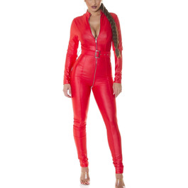 Комбінезон жіночий Koucla Gogo з екошкіри, довгим рукавом, з блискавкою та поясом, червоний