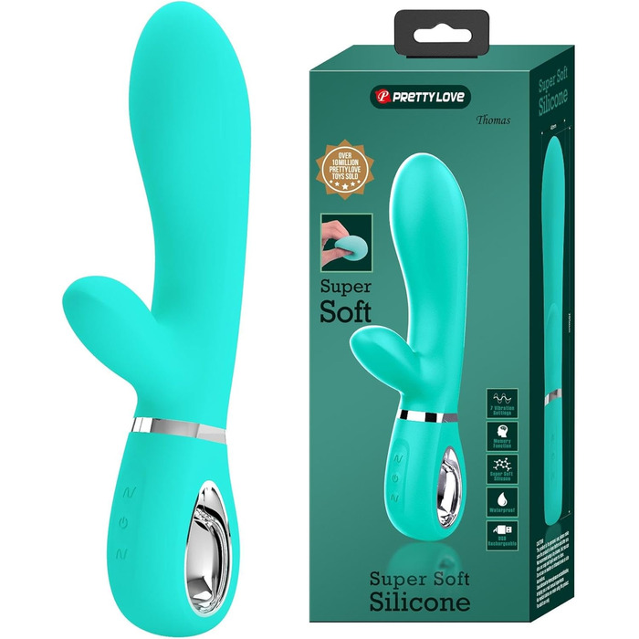 Вібратор Pretty Love Thomas Rabbit, Блакитний, 2.05x4 см