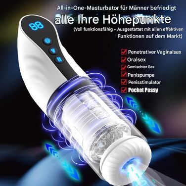 Масажер для чоловіків 2-в-1 з помпою для збільшення, 9 режимів, LCD-дисплей, автоматичний