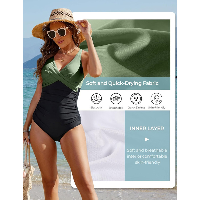 Зелений купальник суцільний Tuopuda з вирізом, Push Up, для жінок, Plus Size XXL