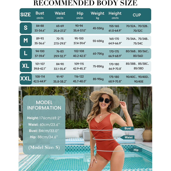 Купальник жіночий UMIPUBO з ефектом корекції фігури, пуш-ап, суцільний, V-подібний виріз, червоно-помаранчевий, розмір XL