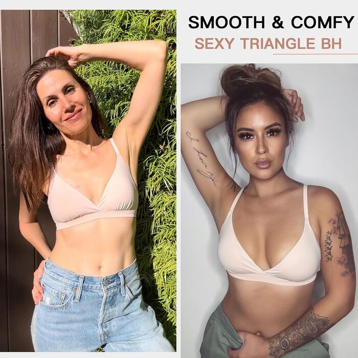 Трикутник бюстгальтер WOWENY без кісточок, бралетт, безшовний, з м'якими чашечками, для топу, бюстгальтер V-подібного вирізу, з подовжувачем, бежевий, розмір S
