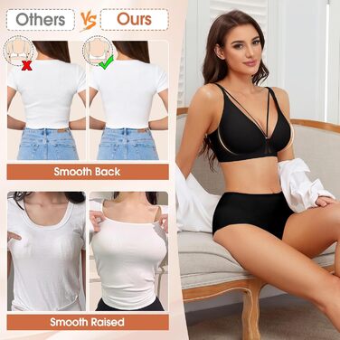 Чорний бюстгальтер без кісточок Push Up, безшовний, для сну, V-подібний виріз, класичний, M