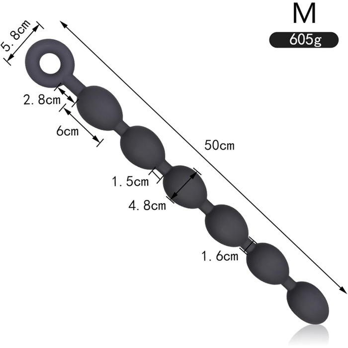Анальний плагін Axcroo Extra Lang з ланцюжком та 7 кульок, силікон, стимулятор простати, для чоловіків та жінок
