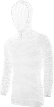 Чоловічі прозорі футболки з капюшоном, сітка, довгі рукави, фітнес, спорт, клубний стиль, для танців, білий M