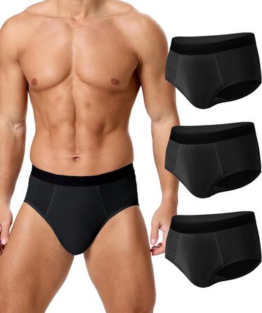 Труси для чоловіків BEENIUBEE від нетримання, 3 шт., бавовна, вбудований всмоктуючий шар 150 мл, багаторазові, витривалі, чорний, L