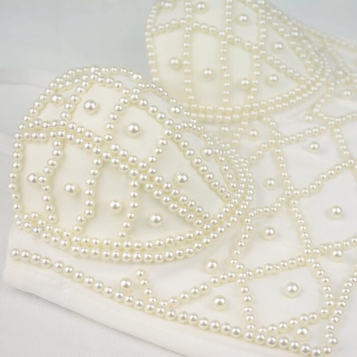 Ефектний корсет-топ Ellacci з перлами для вечірок та клубів, білий