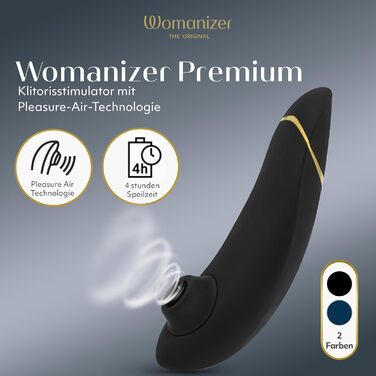 Womanizer Premium - вібратор для клітора з ефектом тиску, чорний та золотий | Інтимна іграшка для жінок | Секс-іграшки для дорослих, для пар | Подарунок для жінок