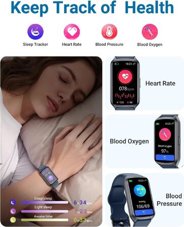 Фітнес-трекер Smart Watch для жінок та чоловіків, водонепроникний 5ATM, моніторинг SpO2, пульсу та сну, 20+ режимів тренувань, крокомір, темно-синій