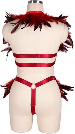 Жіночий корсет з пір'ям BBOHSS: набір накладки на плечі, крила, готичний стиль, Burning Man, спідня білизна, мереживні стрічки, аксесуари. Білий (універсальний розмір, винний)