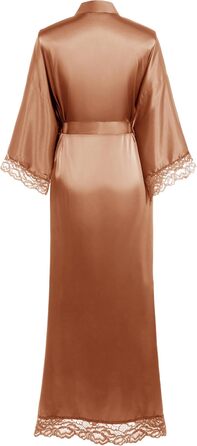 Халат жіночий довгий/короткий однотонний з мереживом, атласний, стиль кімоно, халат для дому, літній, універсальний розмір (карамель)