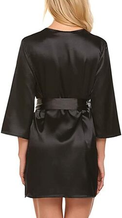 Халат жіночий літній довгий, кімоно, сатин з мереживом, чорний. Халат для дому, легкий, напіврукав, як халат-рушник