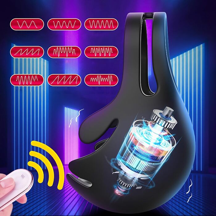 Вібруючий кільце для яєчок з 9 режимами вібрації, масажер для яєчок, пристрій для мастурбації, пульт дистанційного керування, тренажер для чоловіків та пар