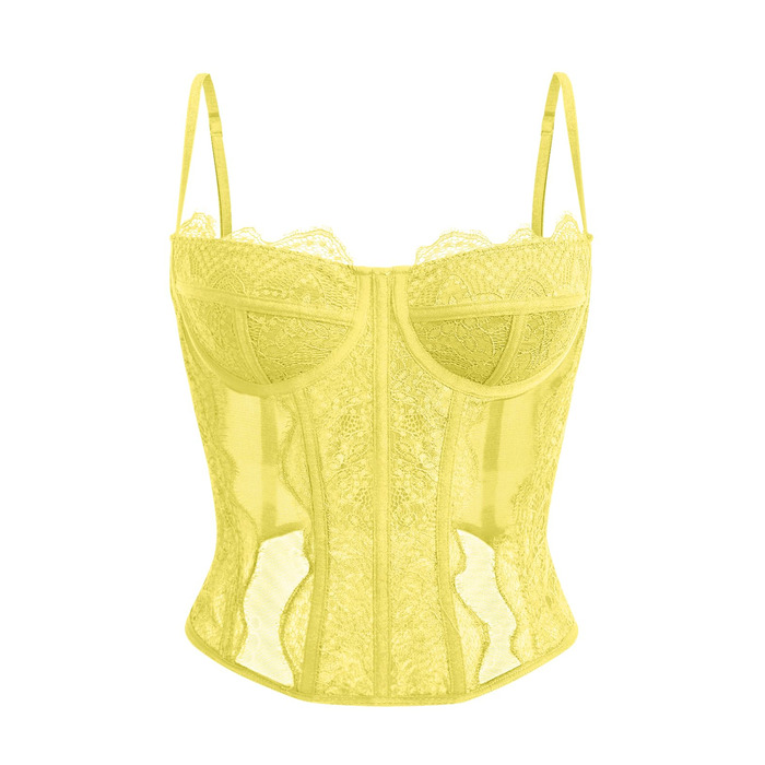 Жіночий корсет-топ Dealmore, мереживо, сітка, на тонких бретелях, для вечірок, клубів, побачень, жовтий (XS)
