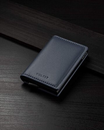Шкіряний картхолдер VULKIT для чоловіків з RFID захистом, міні-гаманець для 5-7 карток та купюр, Коричневий (Litchi Grau)