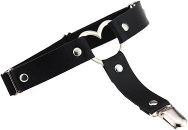 Жіночі шкіряні гетри на стегна, регульовані, з сердечками, з кліпсами, в стилі панк/готичний, для високих шкарпеток, 2 шт. чорні, 2 шт. з білою мереживом (2 шт. чорні, 2 шт. білі, 2 шт. рожеві сердечка)