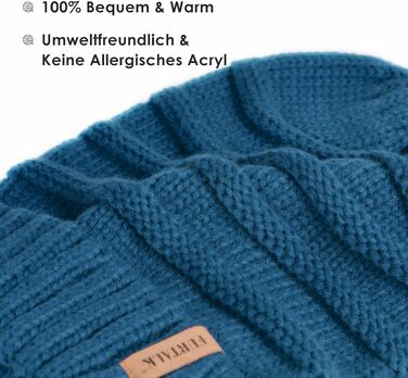 Жіноча в'язана шапка-біні FURTALK Slouch Beanie у стилі street style, м'яка зимова шапка грубой в'язки (один розмір, синя)