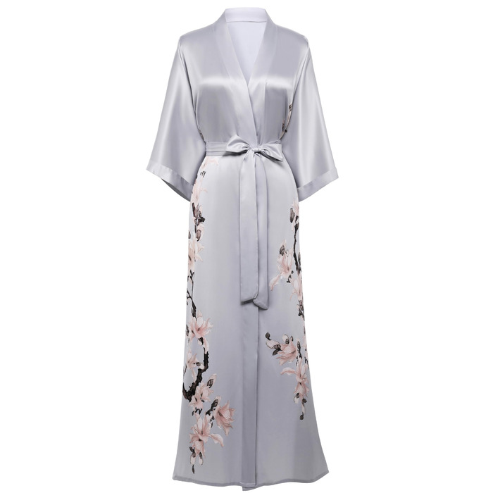 Кимоно-халат Babeyond з квітковим принтом, атласний, для вечірок, сірий (один розмір)