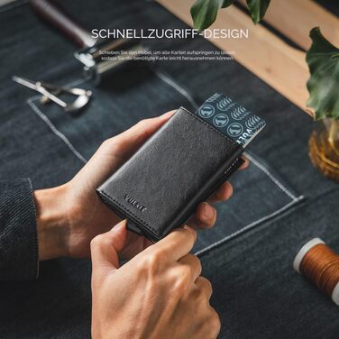 Шкіряний картхолдер VULKIT для чоловіків з Pop-up механізмом, RFID-захистом, відділенням для купюр та вікном для ID-картки, чорний